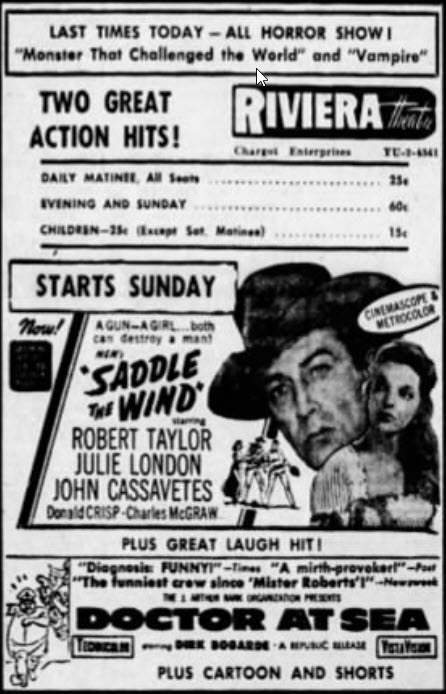 Riviera Theatre - June 14 1958 Ad